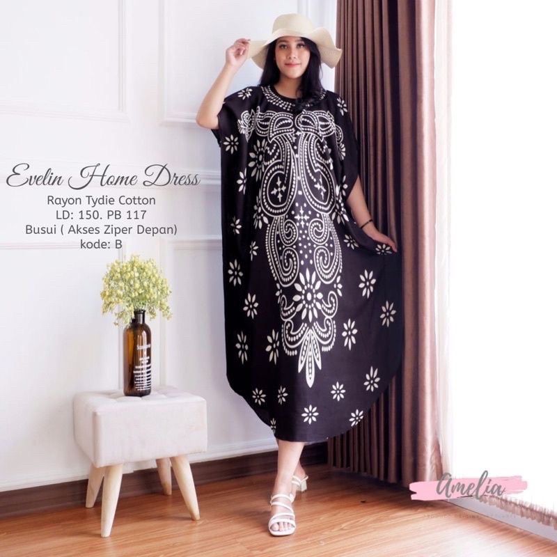 DASTER KELELAWAR RAYON BUSUI - DASTER LOWO MOTIF PRINT MONOKROM by LiaWh.id