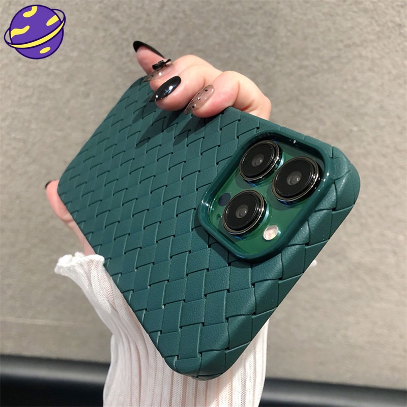 Case Bahan Kulit Woven Ultra Tipis Untuk iPhone 13 12 11 Pro X XS MAX XR