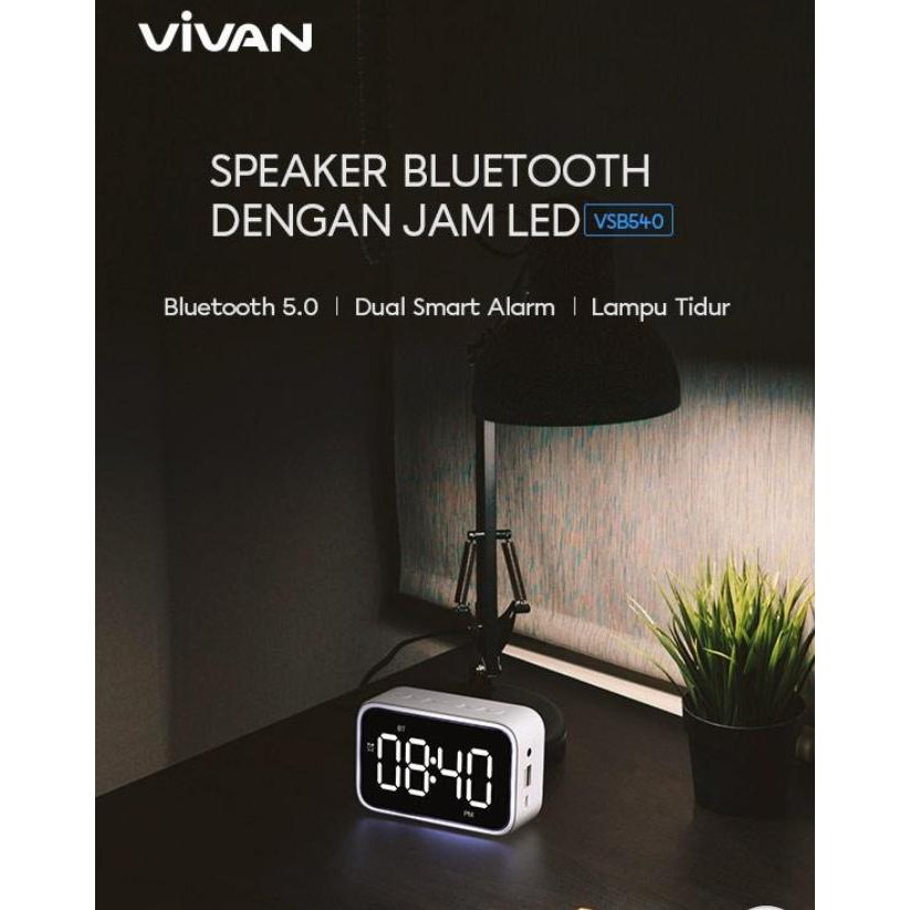 Speaker Portable 5.0 VIVAN VS5 Dual Smart Bluetooth Alarm Clock SD Card AUX USB