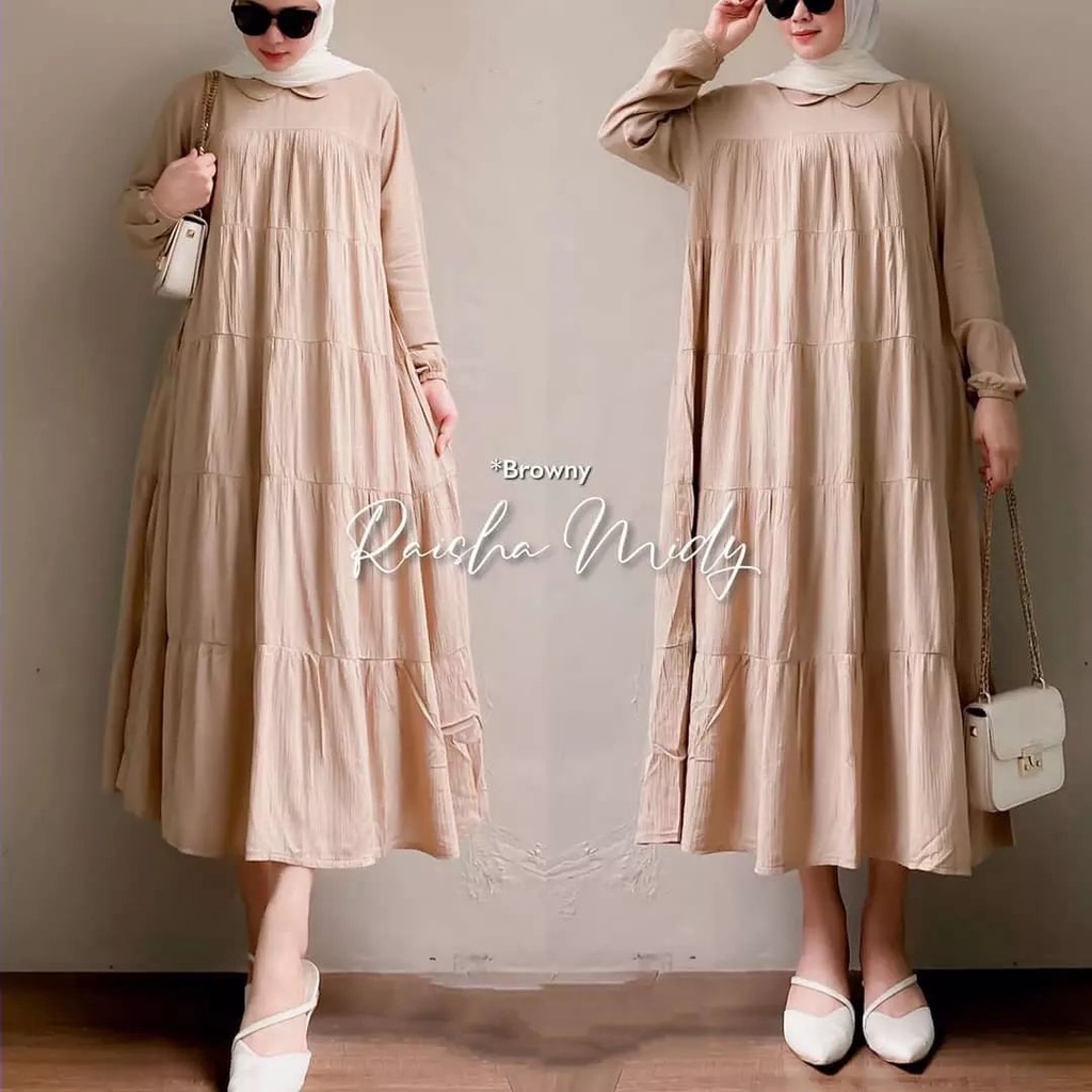 RAISHA MIDI DRESS BL KAIN KATUN RAYON LD 110 CM PB 125 CM MIDI DRES TERBARU MODEL POLOS DAN NYAMAN DI PAKAI BAJU DRES KEKINIAN SIMPLE DAN HARGA MURAH BAJU MIDI DRES 2022