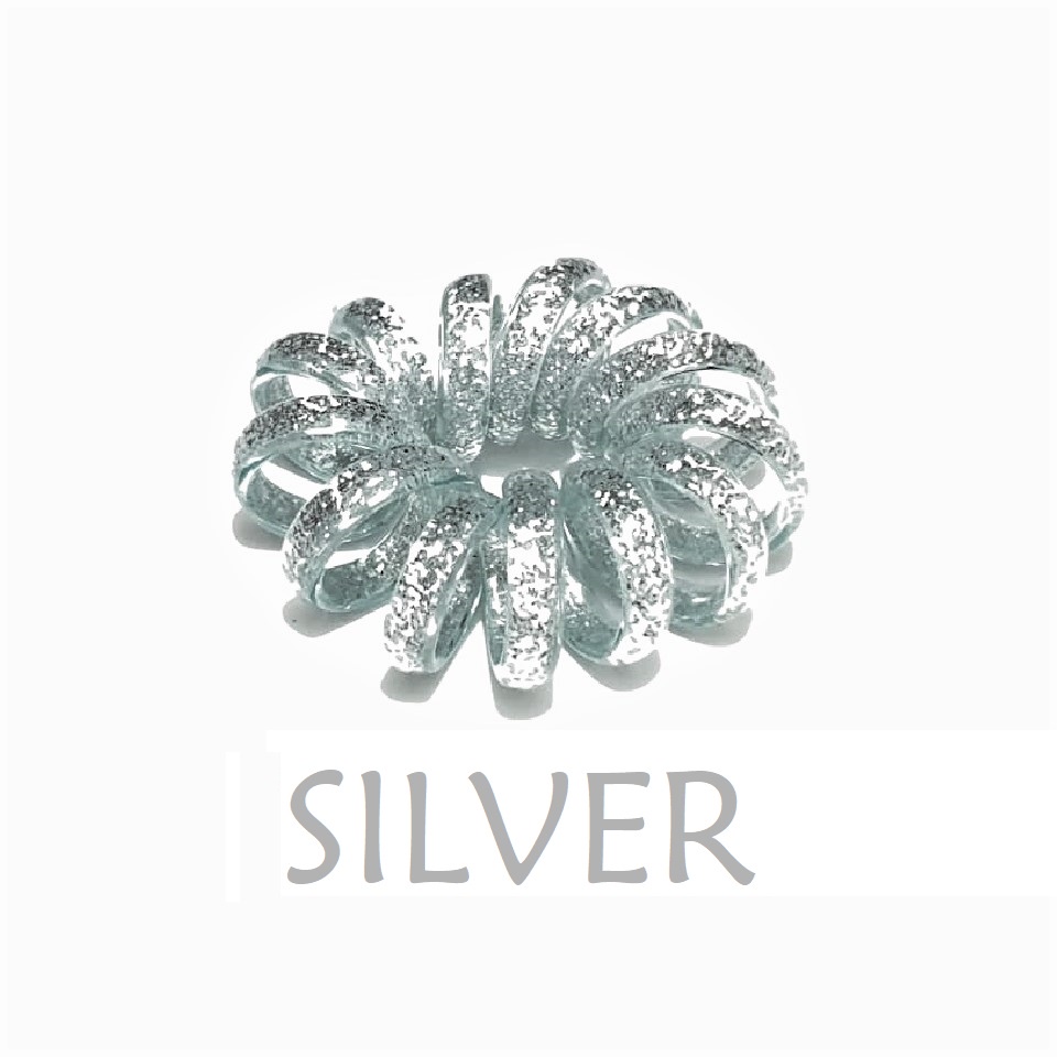 Ikat rambut Spiral Jumbo Tebal Kuncir Rambut Kabel Telepon Karet Rambut Kilap Glitter Spiral Hair Ties-IR SGJ(1542A)-SILVER