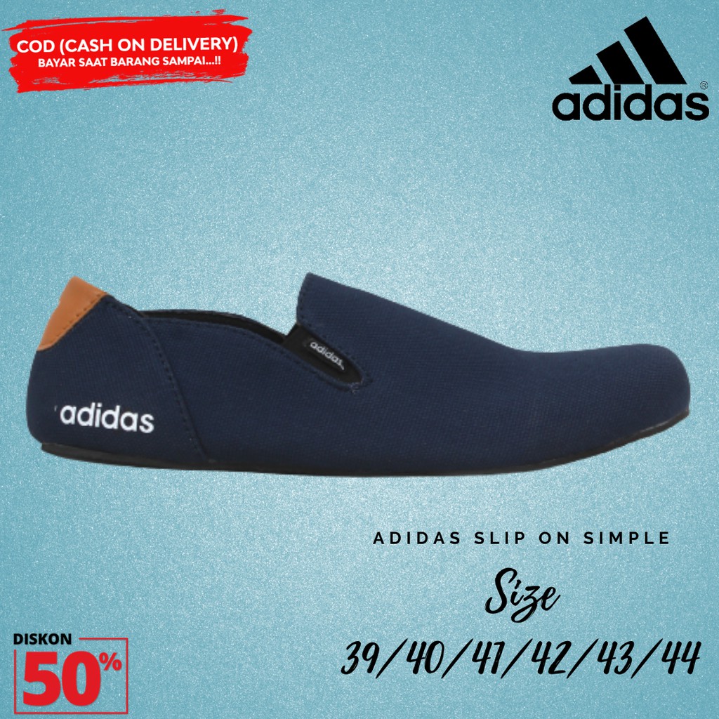 Sepatu Slip On Pria Adidas Simple Navy Kanvas Sepatu Selop Kasual Santai Kerja Jalan Fashion Laki