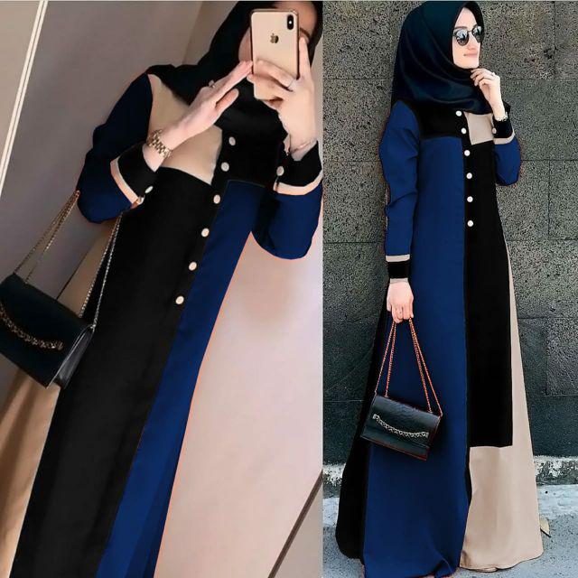 Baju Gamis Muslim Marwah Javina Maxi Model Terbaru M / L / XL / XXL/ Moscrepe Fashion Remaja Kekinian Laris Murah-Navy