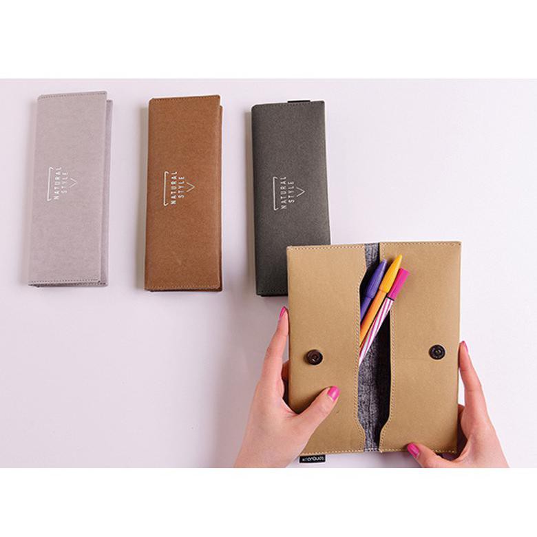 

Natural Style Pencil Case Kotak Tempat Pensil Lipat Bahan Kain Felt Simple Imut Lucu Unik Abu Murah