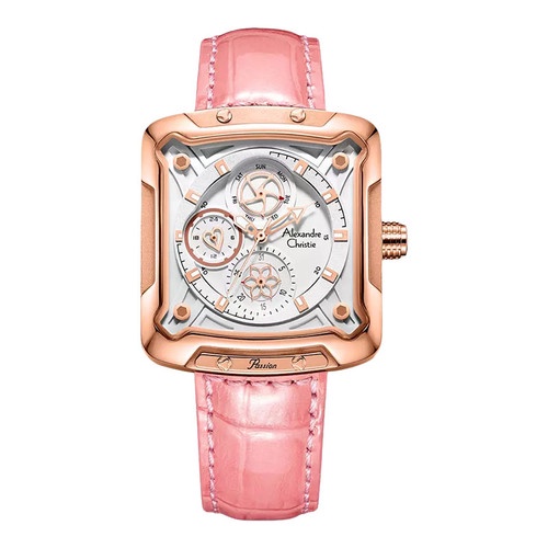 Alexandre Christie AC 3030 BF LRGSLPN Ladies Silver Dial Pink Leather