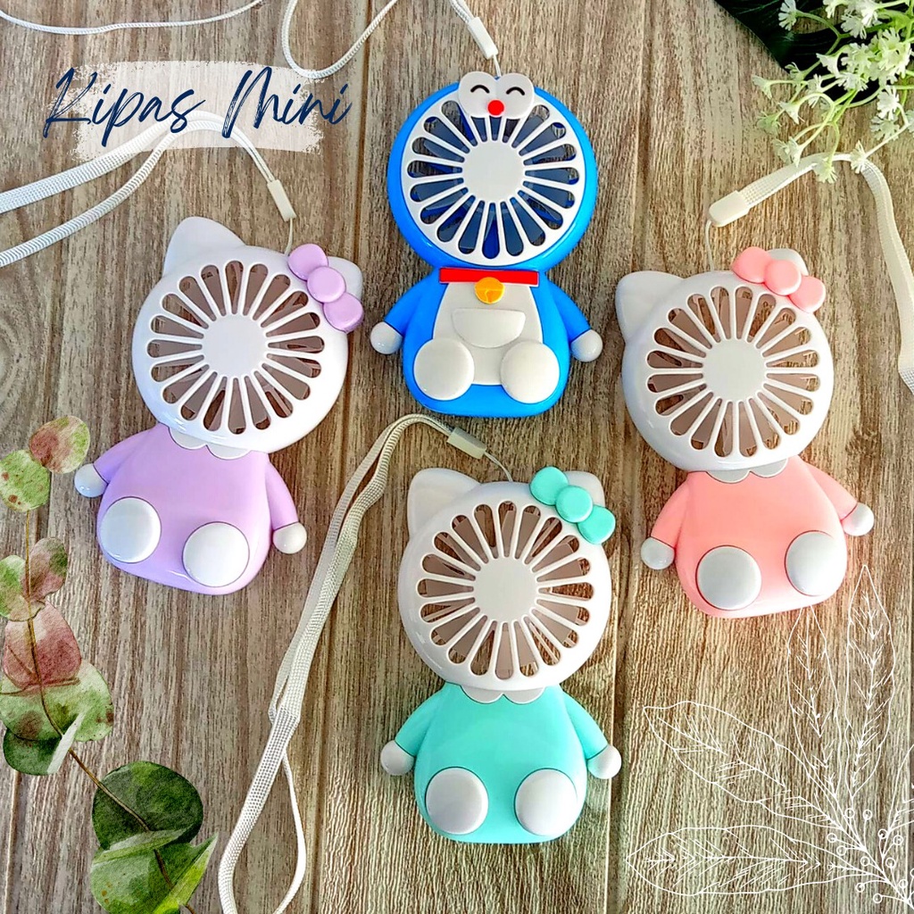 Mini Fan Kipas Angin Karakter Portable USB Ada Tali Gantung