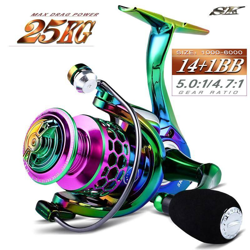 25KG Aluminum alloy 14BB 5.0:1 1000-6000 Gear Rasio Reel Pancing Bahan Metal untuk Air Laut Spinning Fishing reel  Kincir Logam Berkekuatan Tinggi