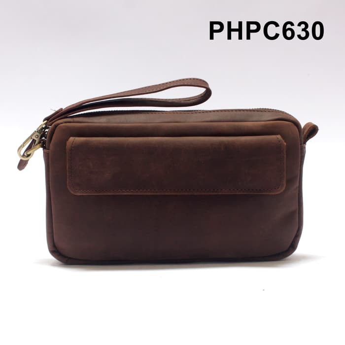 clutch pria wanita kulit asli pouch hand bag tas tangan coklat PHPC630