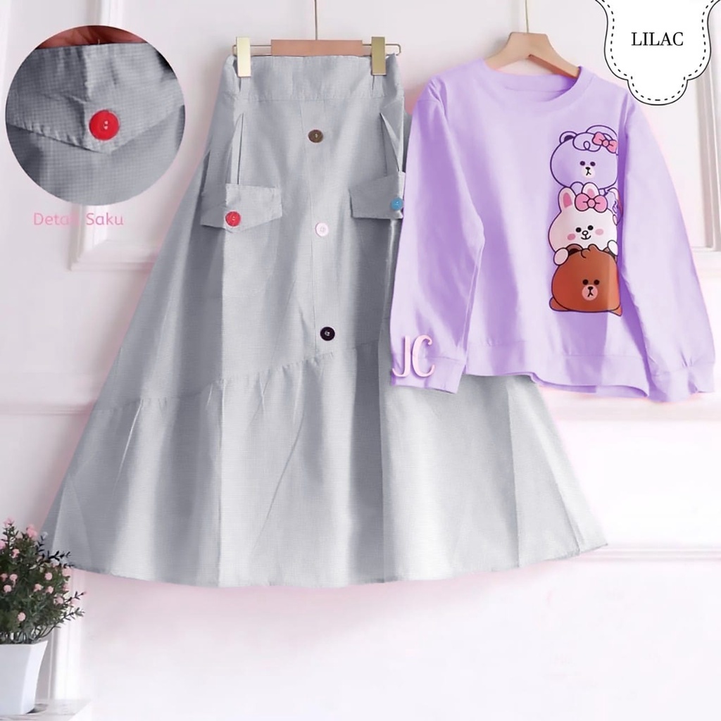 PCS SET GAIA KIDS FASHION PAKAIAN ANAK PEREMPUAN SETELAN ATASAN DAN ROK JC