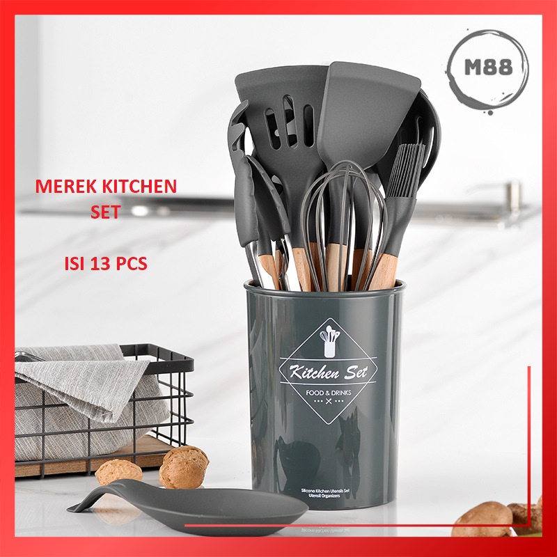 MARKAS88 Spatula Silicon 13 in 1 Spatula Set Peralatan Masak Spatula Silikon Tahan Panas
