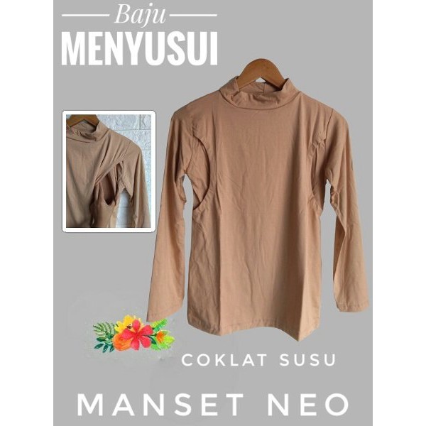 Pakaian Wanita Baju menyusui kaos menyusui nursing wear Manset menyusui Neo Coklat susu Murah
