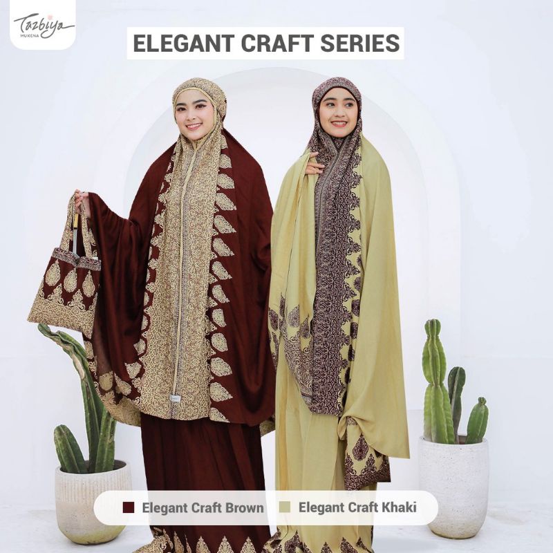 Mukena Tazbiya Sejadah Elegant Craft Khaki Dewasa Jumbo Katun Rayon Motif