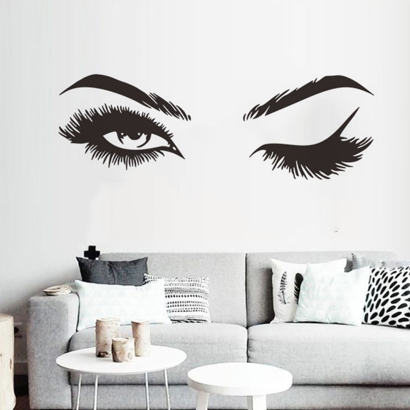 3d Fashion Bulu Mata Bros Rumah Hias Pretty Eyelashes Eyes Wall Decal Untuk Kamar Tidur Cewek Ruang Tamu Stiker Wallpaper Dekorasi Rumah Wanita Kecantikan Stiker Dinding DIY Wall Decal