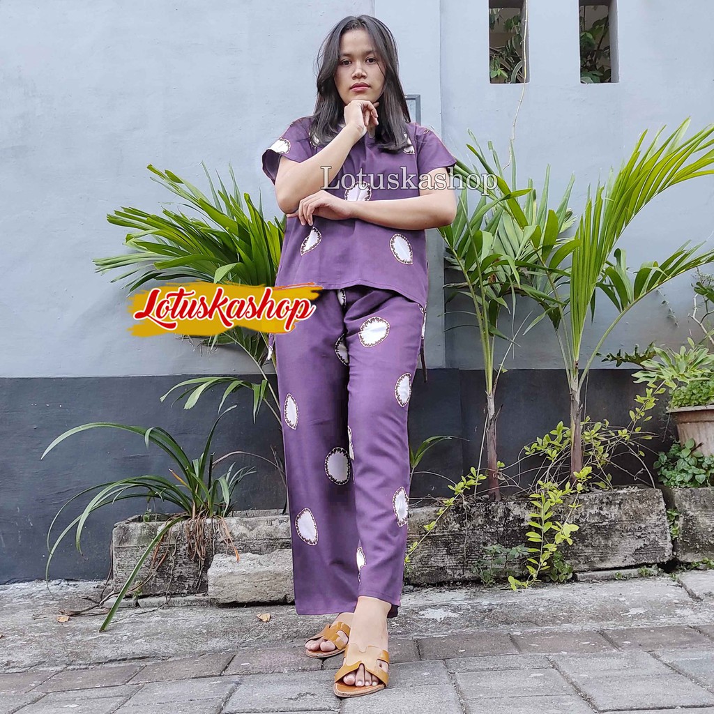 Babydoll Setelan Panjang Cowton Kayu-Kayu Plum
