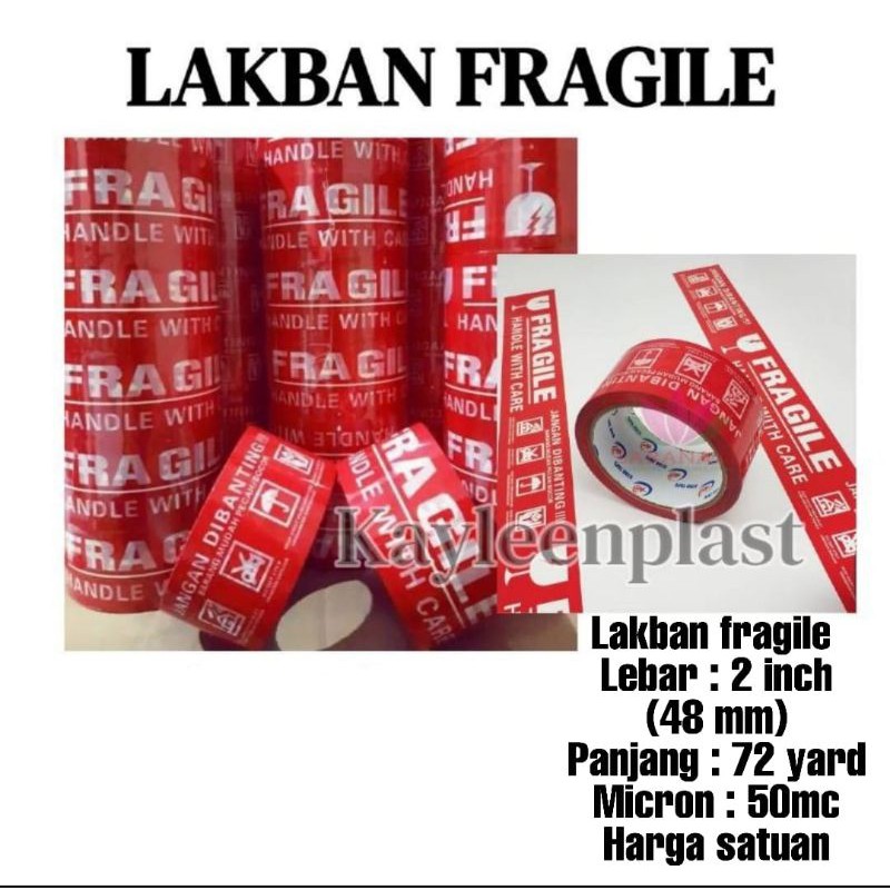 Lakban Fragile Merah 45mm x 100 yard Isolasi Kuat Perekat Lem Murah