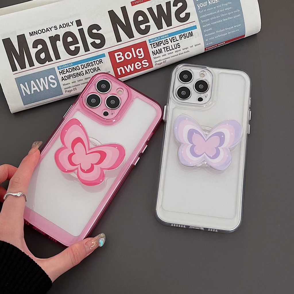 Casing Softcase Transparan Print butterfly capinha Untuk iphone 11 12 13 pro max Xs max XR 7 8 + se2020