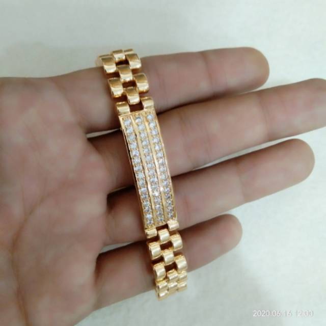 XUPING GELANG EMAS PLAT CRISTAL ZIRCON DEWASA