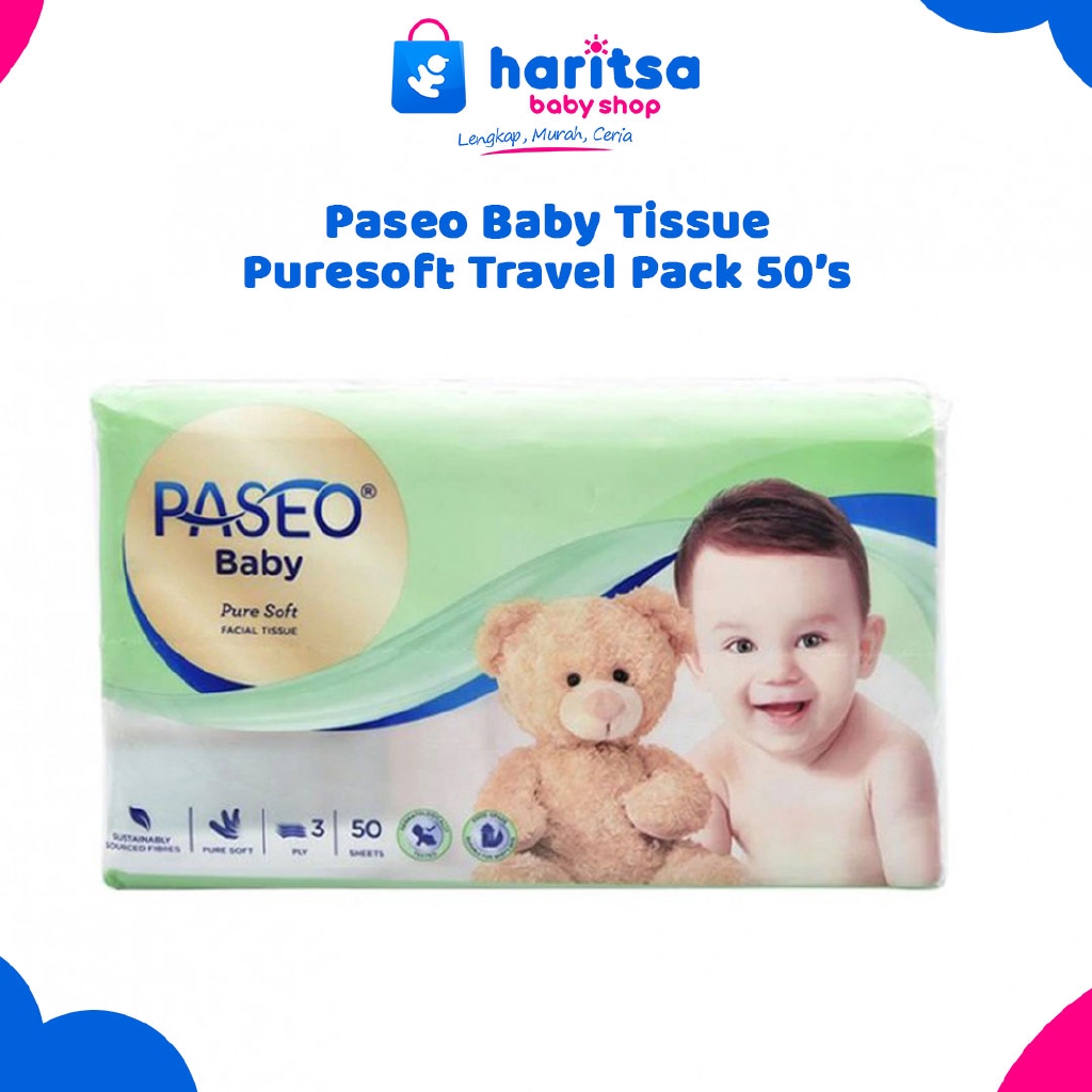 Paseo Baby Tissue Pure Soft Travel Pack 50's / Tisu Pembersih Bagian Wajah Anak