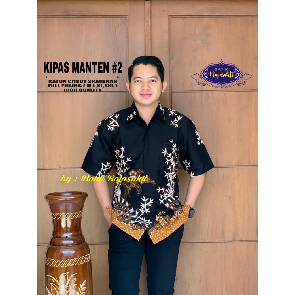 KIPAS MANTEN 2 Atasan Baju Kemeja Batik Pria Lengan Pendek PREMIUM LAPIS FURING Rajasakti SOLO