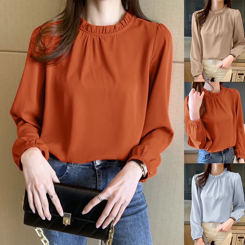 ZANZEA Women Full Sleeved Office OL Baggy Shirts O-Neck Tops Loose Blouse