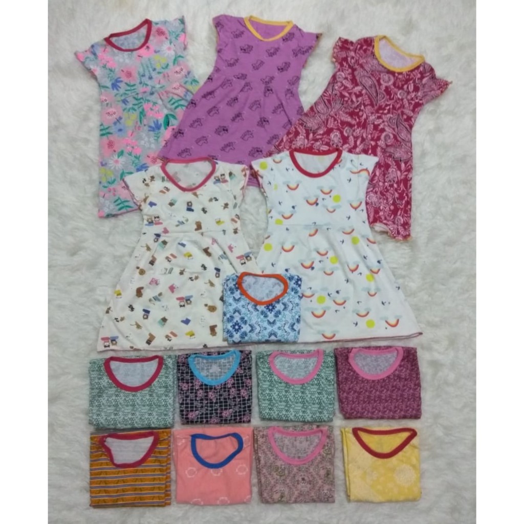 Dress Anak Rempel 1 - 3 Tahun Bahan Kaos / Baju Anak Perempuan Gaun Anak Cewek Murah
