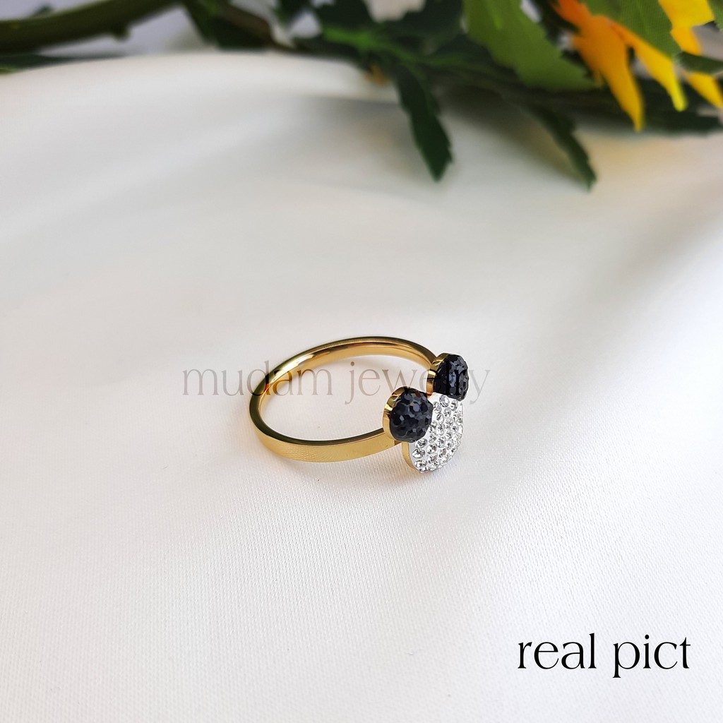 Cincin Titanium Karakter Minnie Putih Hitam dan Pink Hitam