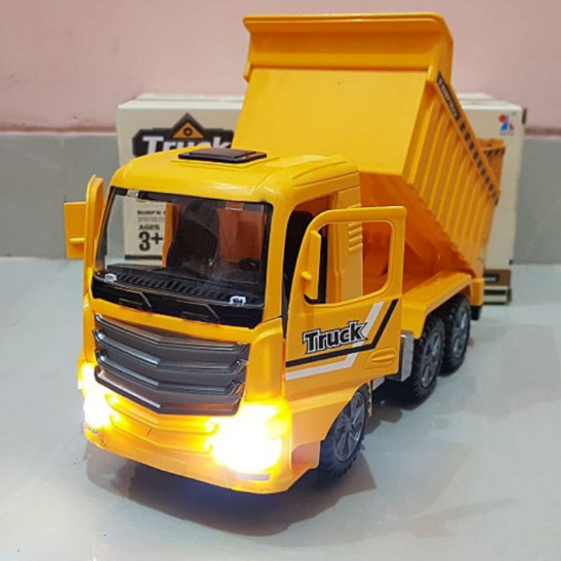 Mainan Truk Dump Pasir Besar Murah Jalan Bump & Go Diecast- Mobil Mobilan Dump Truck Baterai Lampu d