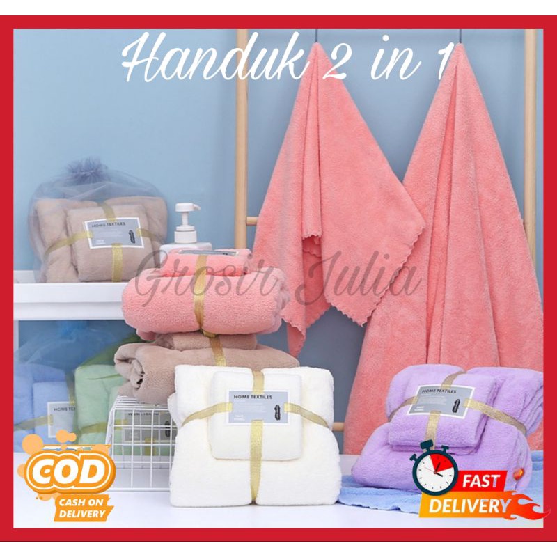 HANDUK SET 2IN1 COTTON TOWEL BAHAN LEMBUT