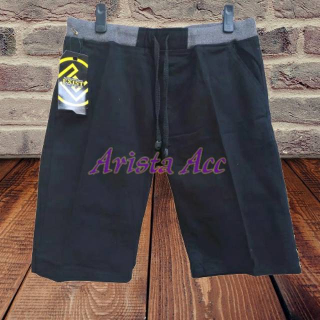 Celana Chino Pendek Pria Pinggang Karet Kolor Distro Rip Exist Premium Brand Black Grey Mocca Cream