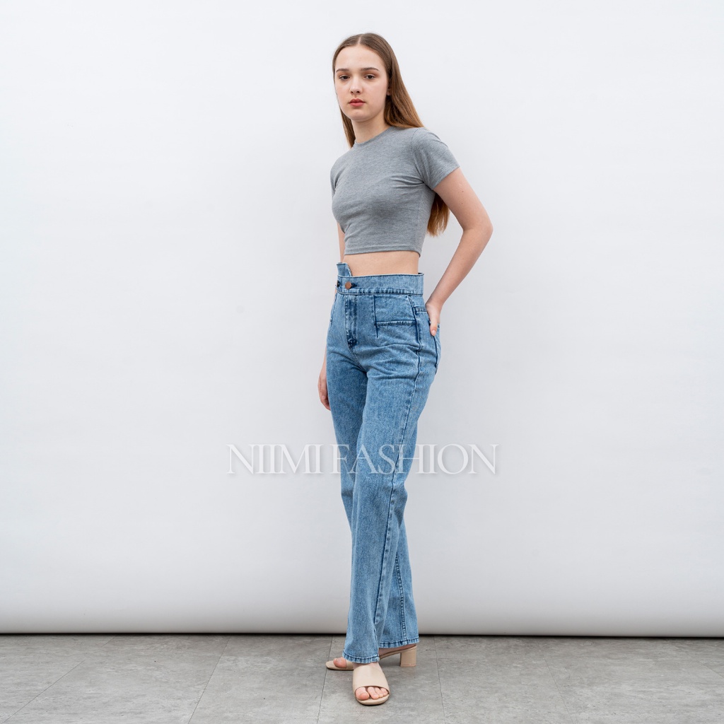 NIMI - Belicia Jeans Mom Celana Jeans Highwaist Loose Jeans Celana Jeans Wanita Korea