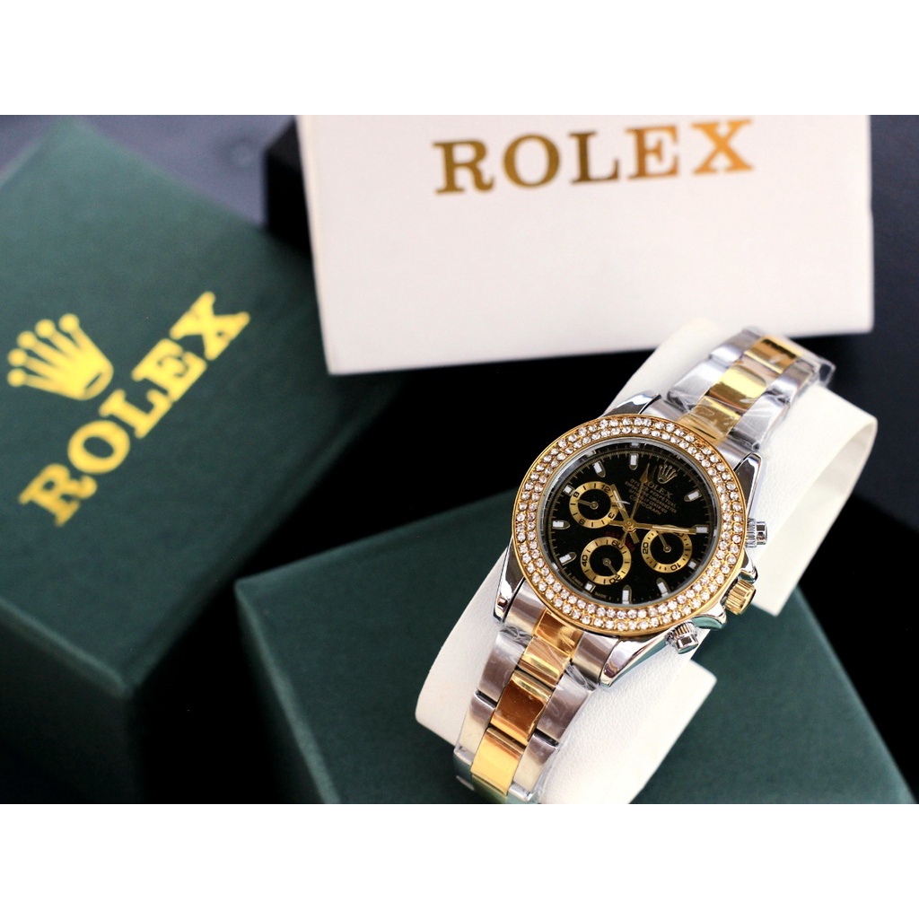 (COD) Jam Tangan Wanita Rolex Mata R7847Kw Chrono Variasi Tali Rantai Free Box Original & Baterai Ca
