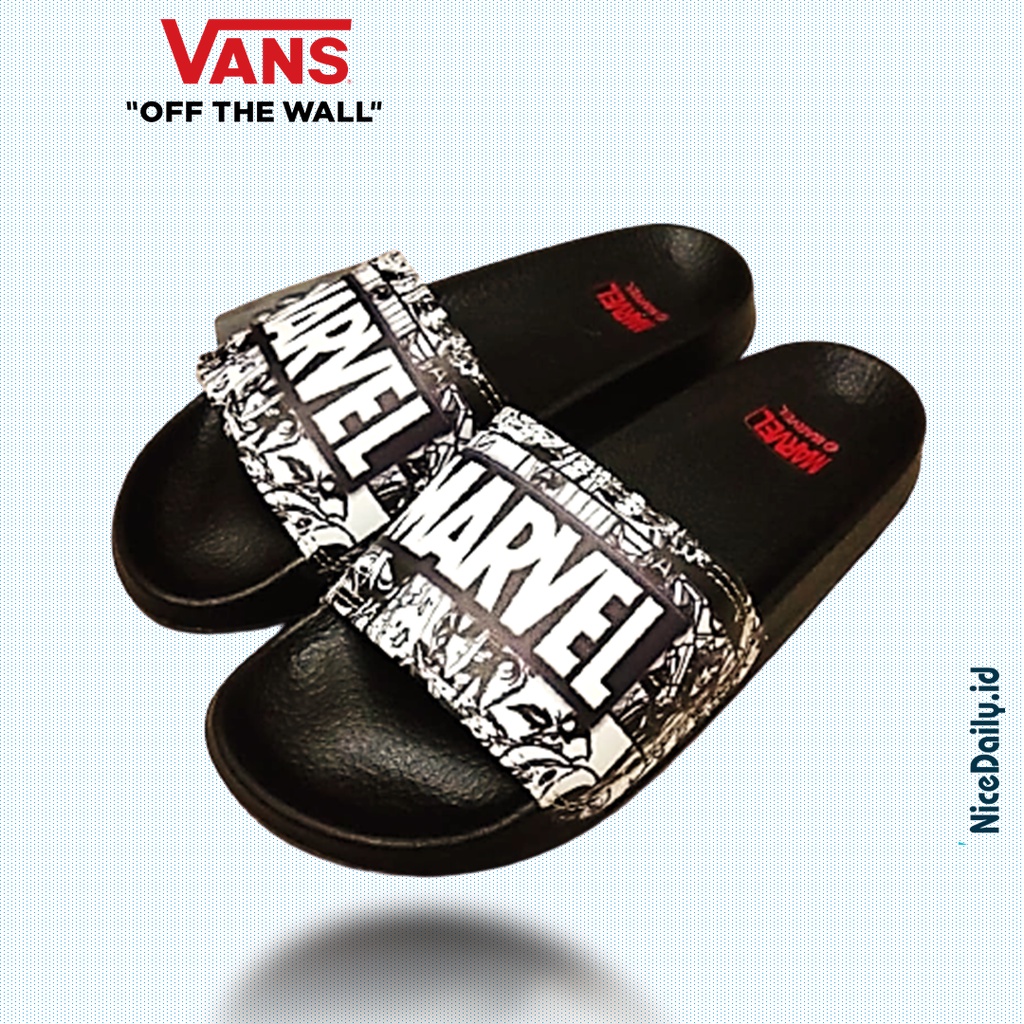 Sandal Selop Premium Marvel Comic Hitam Distro Slide Sendal Slop Casual Slip On Murah Kekinian Keren