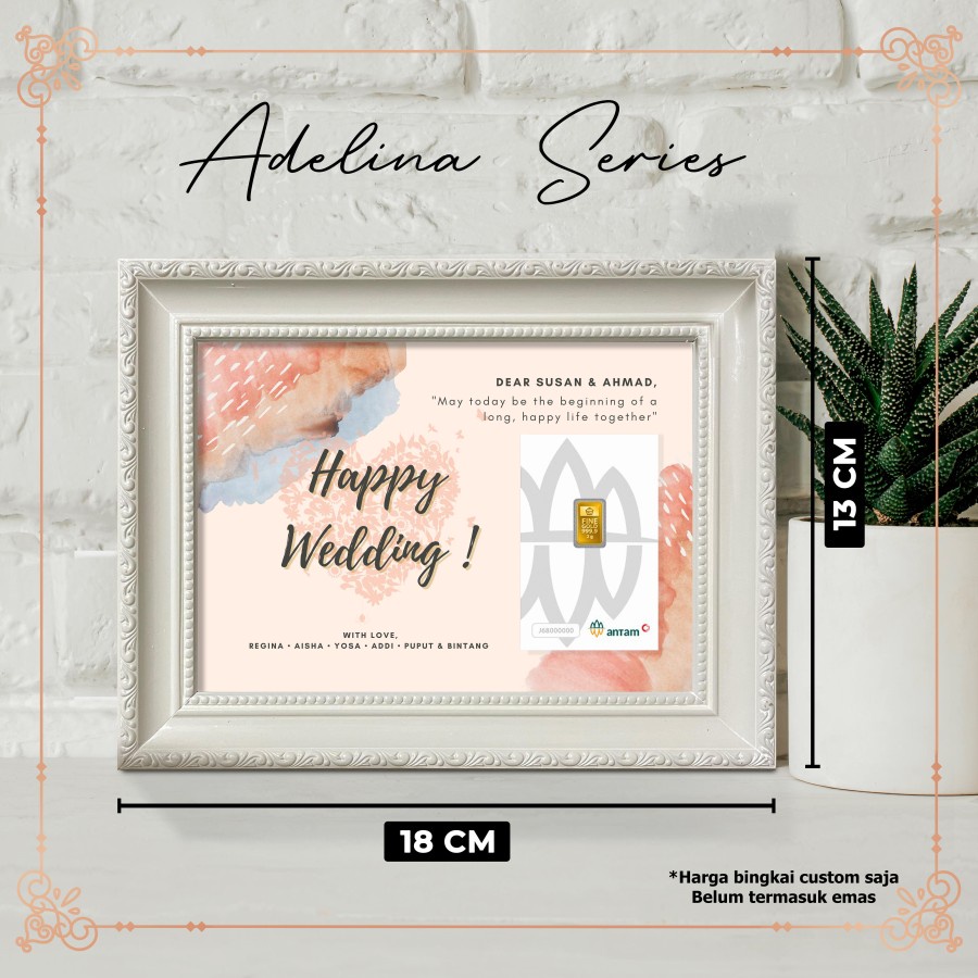 Bingkai 5R Hadiah Logam Mulia Emas Mini - Custom Kalimat Ucapan & Foto