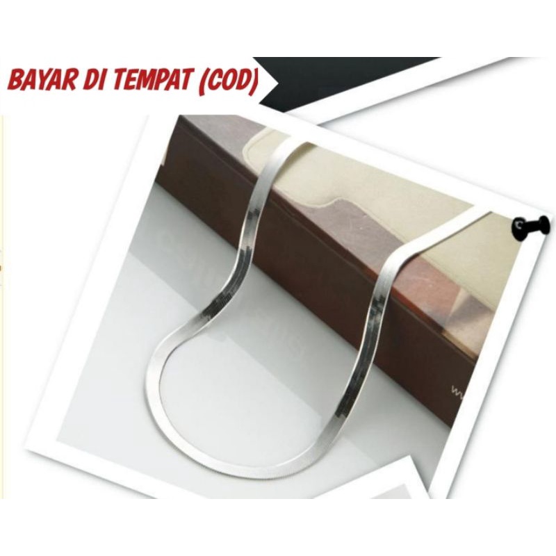 Kalung TITANIUM Emas Putih korea pipih Simple Trendy Pria Wanita perhiasan ANTI KARAT & ANTI LUNTUR 