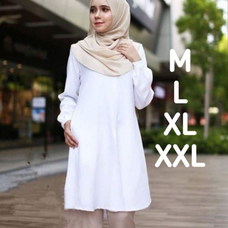 Tunik Dress Wanita Dewasa Lengan Panjang Warna Putih Cantik2022 Baju Atasan Tunik Modern Cassual Dan