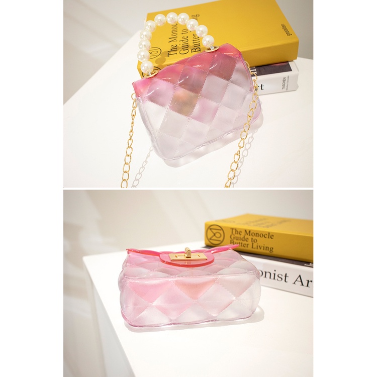 Transparan Jelly Tas Wanita Bag Bahu Selempang Gold Chain