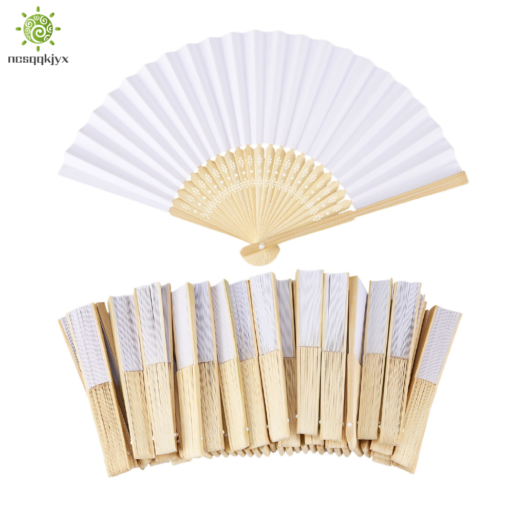 50 Pcs Lot White Folding Elegant Paper Hand Fan Wedding Party Favors Shopee Indonesia