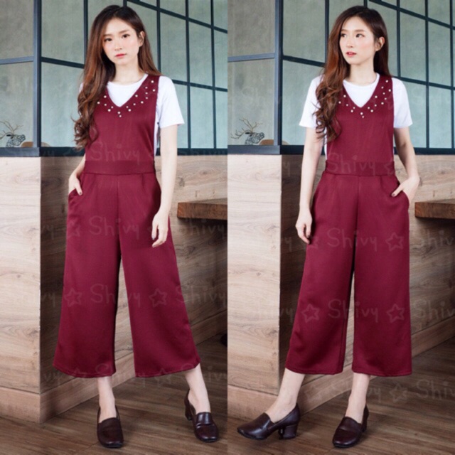 Midi Jumpsuit Pearl 7/8 Overall Kulot Korean Jumpsuit Wanita Trendy