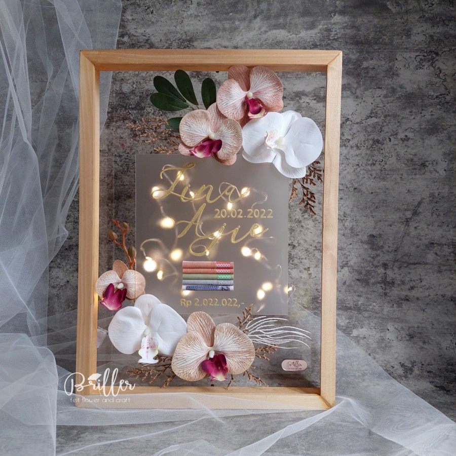 Mahar Frame/Bingkai Mahar Pernikahan Logam Mulia/Uang - Helene - Tanpa Lampu