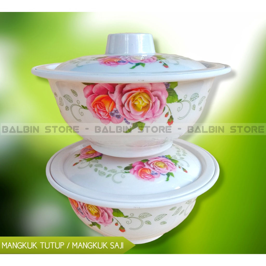 Turun harga 1 pcs mangkok tutup melamin - mangkuk bulat melamine tutup motif rose - mangkuk saji 8.inc - mangkuk tutup serba guna  - bahan melamin asli kualitas sni