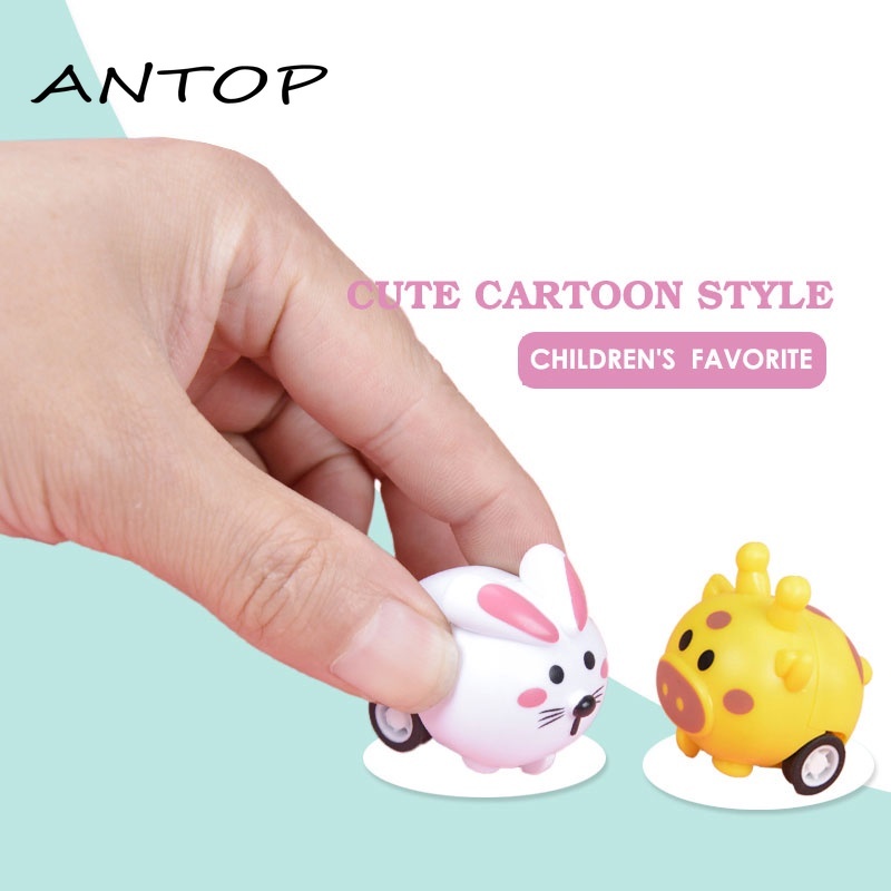 1Pcs Tarik Kembali Mainan Mobil Mini Kartun Hewan Anak-anak Bermain Kendaraan Bayi Lucu Mainan Anak ANTOP