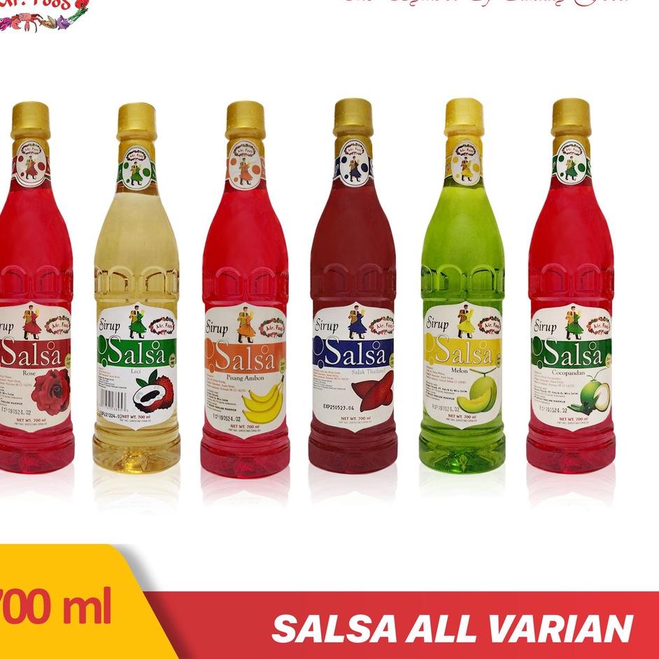 

JTAC Sirup Salsa Cocopandan Melon Salak Lychee Mawar Pisang Ambon Mr. Food Kemasan Botol 700ml ♠ 65