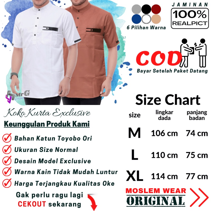 Baju Koko Kurta Dewasa Lengan Pendek Material Catton Adem Serap Keringat