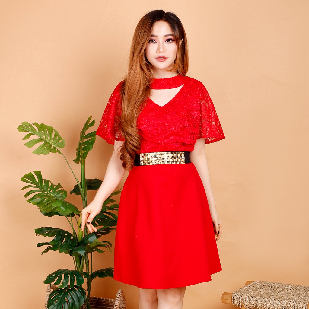Kathryn collection # 128,  dres rok mekar scuba Import premium kombinasi brukat gliter free belt