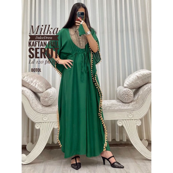 Daster arab Dolce MILKA Dress Rayon Kaftan/Kelelawar Serut Big Size Jumbo