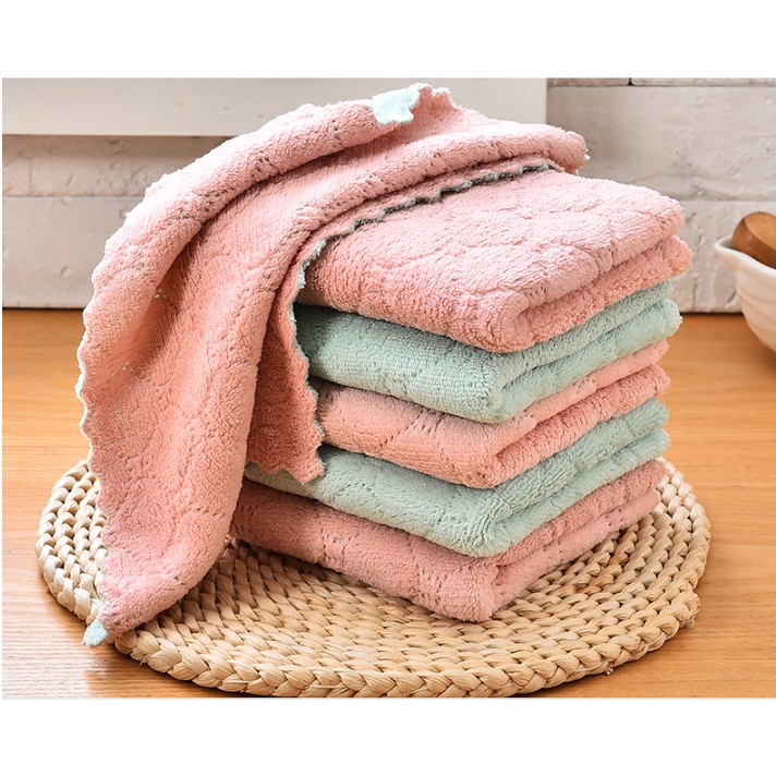 Kain lap dapur microfiber serap air kain lap piring anti minyak bahan coral fleece 24cmx15cm