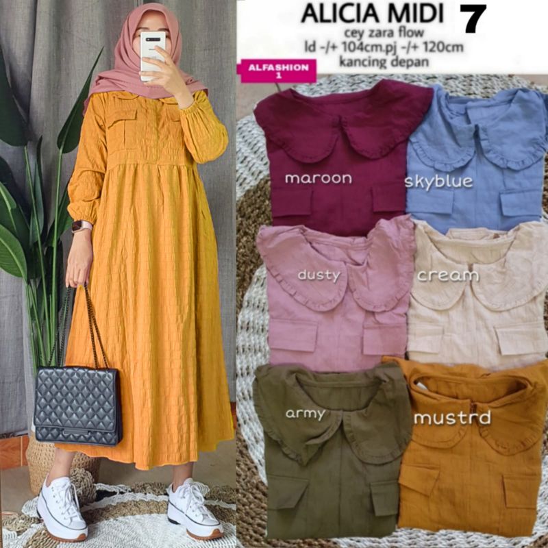 (BISA COD) ALICIA MIDI // DRESS WANITA ORI ALFASHION