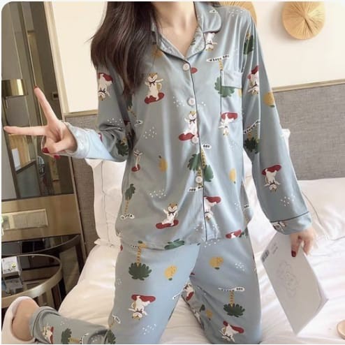 baju tidur PP piyama kerah bahan spandek import new