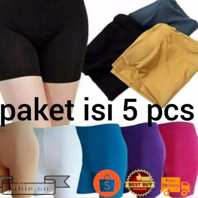 ✱ Jabir.co ISI 5 pcs Short Pants Mini Celana Lejing Pendek Wanita Sot Spandex Elastis All Size Jumbo