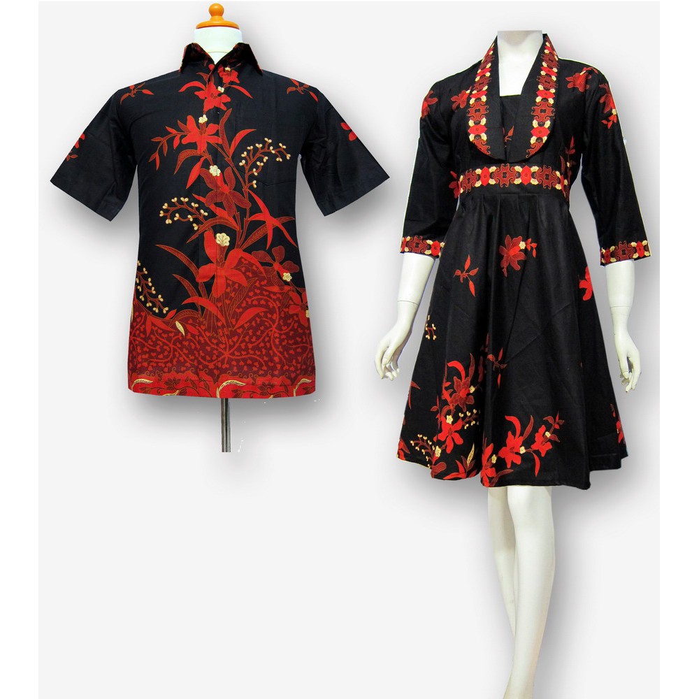 Baju dress batik couple setelan - gaun batik pesta kombinasi terbaru - dres/dess/ders  SA-407